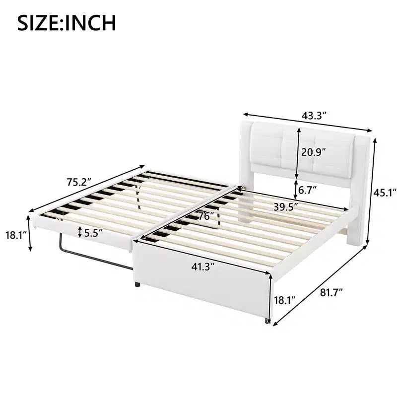 Twin/Full Size Upholstered Platform Bed Frame with Soft Padded Headboard & Trundle - ModernLuxe