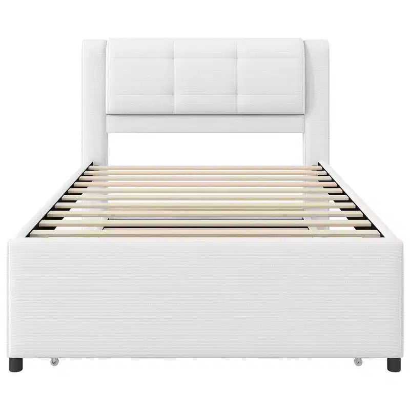 Twin/Full Size Upholstered Platform Bed Frame with Soft Padded Headboard & Trundle - ModernLuxe