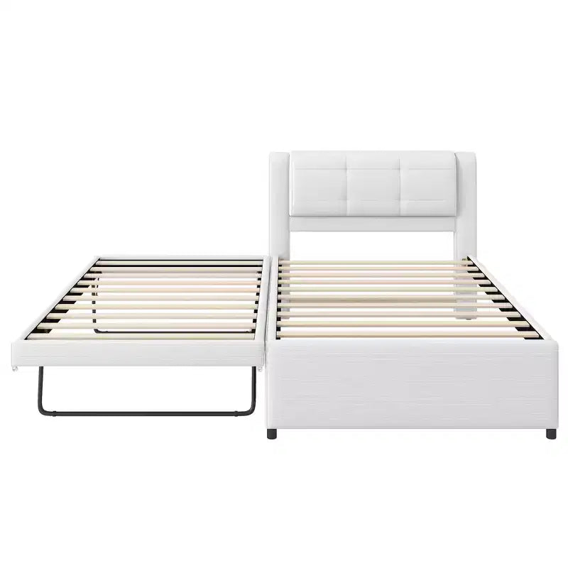 Twin/Full Size Upholstered Platform Bed Frame with Soft Padded Headboard & Trundle - ModernLuxe