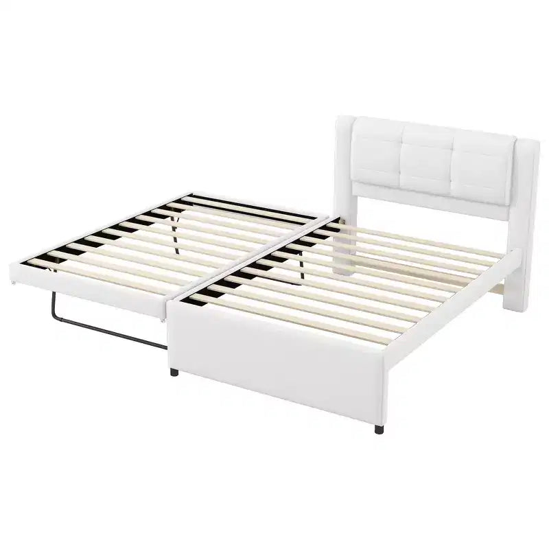 Twin/Full Size Upholstered Platform Bed Frame with Soft Padded Headboard & Trundle - ModernLuxe