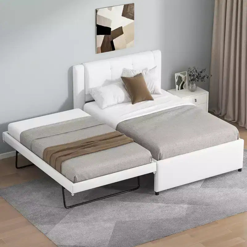 Twin/Full Size Upholstered Platform Bed Frame with Soft Padded Headboard & Trundle - ModernLuxe