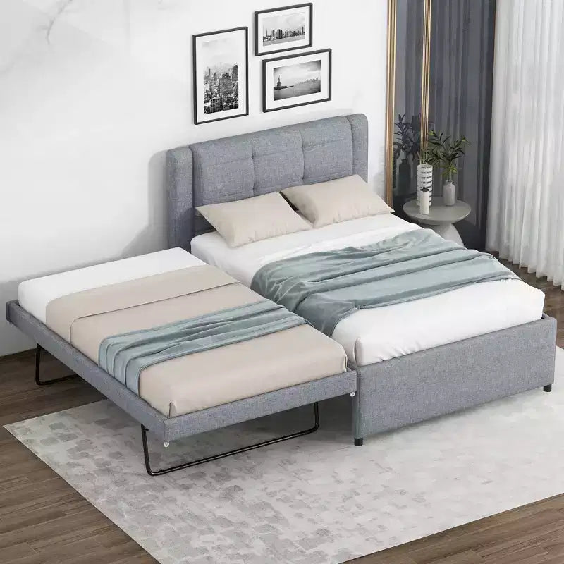 Twin/Full Size Upholstered Platform Bed Frame with Soft Padded Headboard & Trundle - ModernLuxe