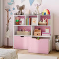 Pink and White Kids Toy Storage Organizer, Wooden Toy Storage Cabinet, Playroom Storage Cubby, Toys Organizers and Storage for Bedroom, Nursery
