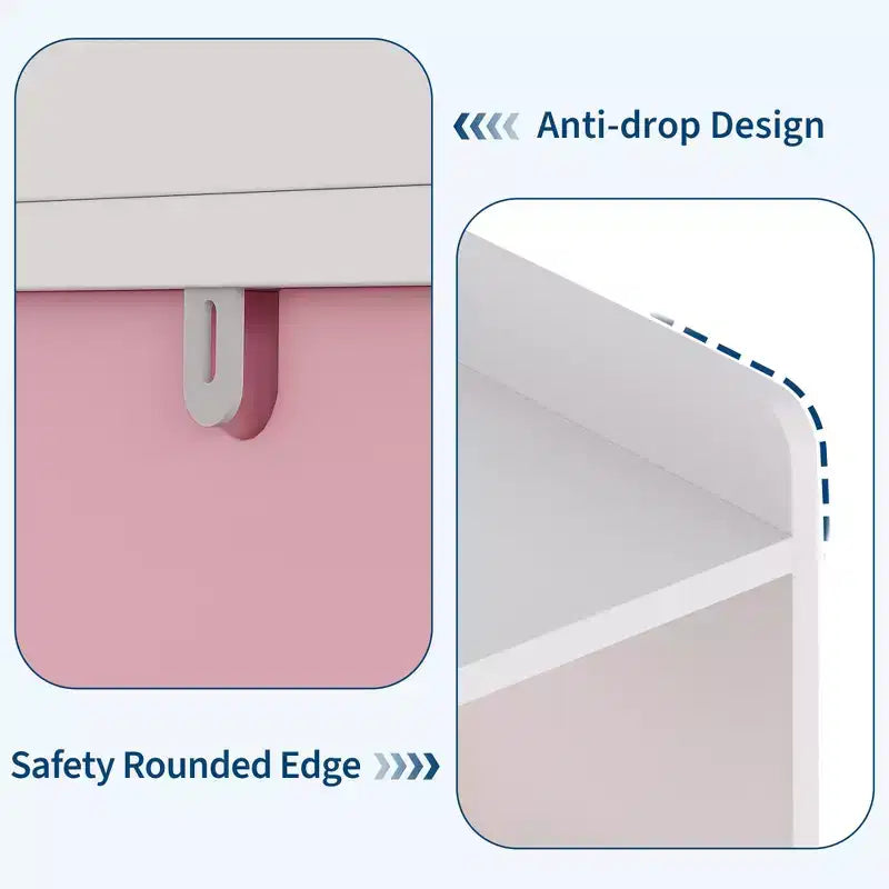 Pink and White Kids Toy Storage Organizer, Wooden Toy Storage Cabinet, Playroom Storage Cubby, Toys Organizers and Storage for Bedroom, Nursery