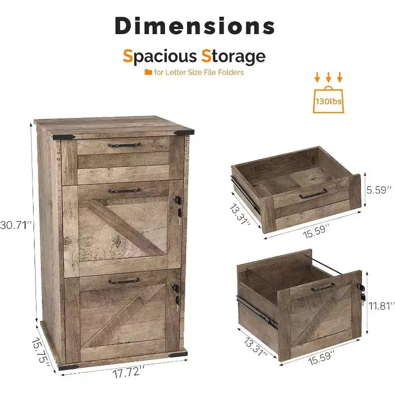 VINGLI 3 Drawer File Cabinet with Lock, Home Office Filing Organizer, for Letter Size File Folder Storage, Wood Vertical Filing Cabinet