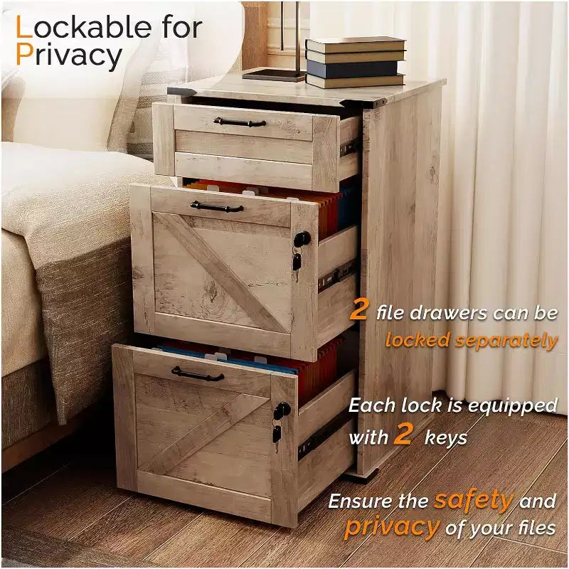 VINGLI 3 Drawer File Cabinet with Lock, Home Office Filing Organizer, for Letter Size File Folder Storage, Wood Vertical Filing Cabinet