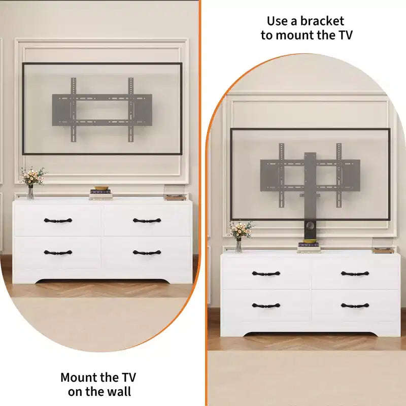Modern Adjustable TV Stand Dresser for 32-85 Inch TVs, 4 Large Drawers & 6 Rattan Storage Drawers, Media Console for Living Room and Bedroom
