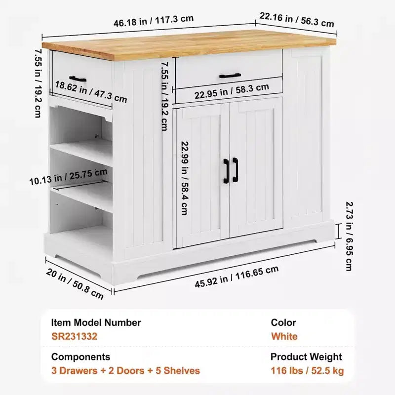 Kitchen Island Cart Storage Cabinet Serving Cart with Drawer Shelves Heavy Duty Portable