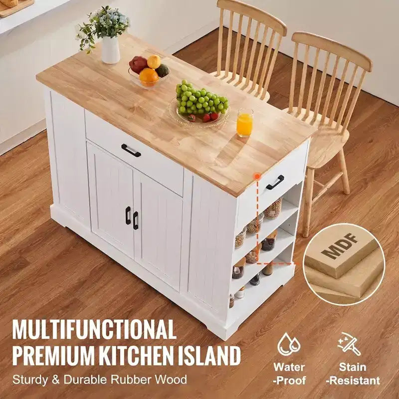 Kitchen Island Cart Storage Cabinet Serving Cart with Drawer Shelves Heavy Duty Portable
