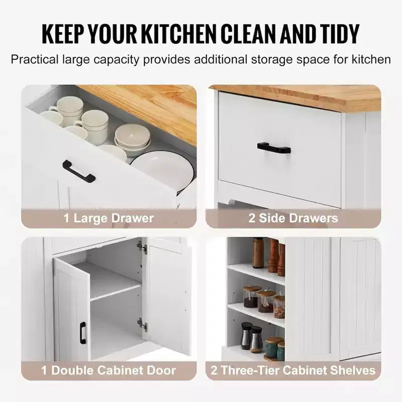 Kitchen Island Cart Storage Cabinet Serving Cart with Drawer Shelves Heavy Duty Portable