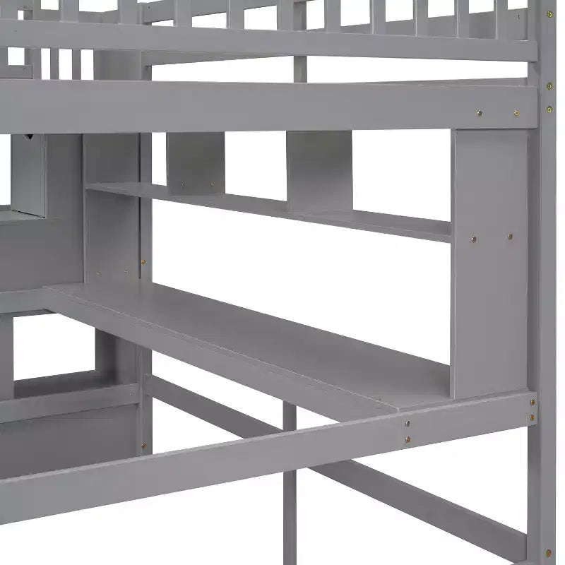 Bellemave Full?Loft Bed with Desk and Storage Shelves,Pine Loft Bed Frame with Storage Stairs for Boys and Girls,No Box Spring Needed,Grey