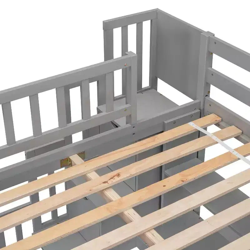 Bellemave Full?Loft Bed with Desk and Storage Shelves,Pine Loft Bed Frame with Storage Stairs for Boys and Girls,No Box Spring Needed,Grey