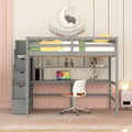 Bellemave Full?Loft Bed with Desk and Storage Shelves,Pine Loft Bed Frame with Storage Stairs for Boys and Girls,No Box Spring Needed,Grey