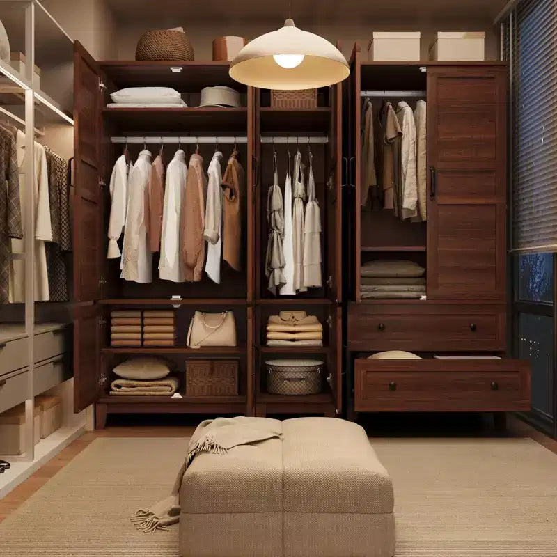 Wooden Armoire Wardrobe Closet with 2 Drawers, 72''H Clothing Storage Cabinet with Hanging Rod, Armoire Clothes Organizer for Bedroom, Laundry Room
