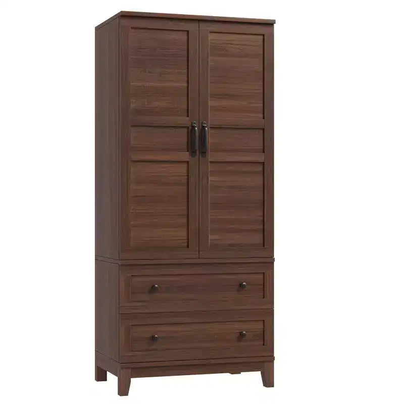 Wooden Armoire Wardrobe Closet with 2 Drawers, 72''H Clothing Storage Cabinet with Hanging Rod, Armoire Clothes Organizer for Bedroom, Laundry Room