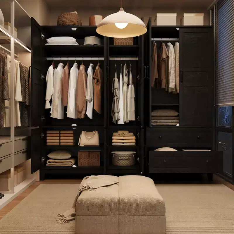 Wooden Armoire Wardrobe Closet with 2 Drawers, 72''H Clothing Storage Cabinet with Hanging Rod, Armoire Clothes Organizer for Bedroom, Laundry Room