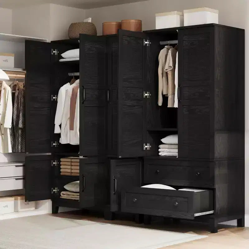 Wooden Armoire Wardrobe Closet with 2 Drawers, 72''H Clothing Storage Cabinet with Hanging Rod, Armoire Clothes Organizer for Bedroom, Laundry Room
