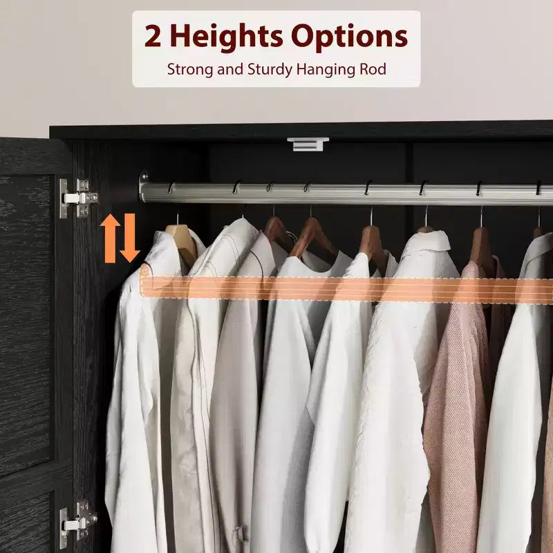 Wooden Armoire Wardrobe Closet with 2 Drawers, 72''H Clothing Storage Cabinet with Hanging Rod, Armoire Clothes Organizer for Bedroom, Laundry Room