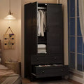 Wooden Armoire Wardrobe Closet with 2 Drawers, 72''H Clothing Storage Cabinet with Hanging Rod, Armoire Clothes Organizer for Bedroom, Laundry Room