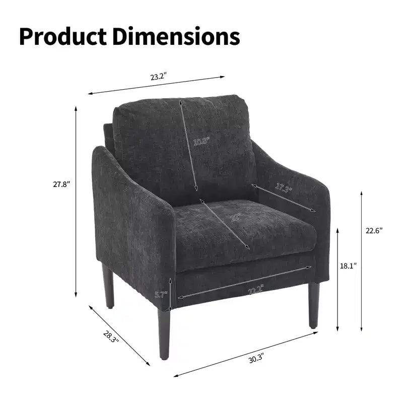 Mid-Century Modern Accent Chair, 5.5 Thick Seat Cushion Chenille Fabric Curved Armchair, Comfy Single Sofa Chair for Bedroom, Living Room, Office