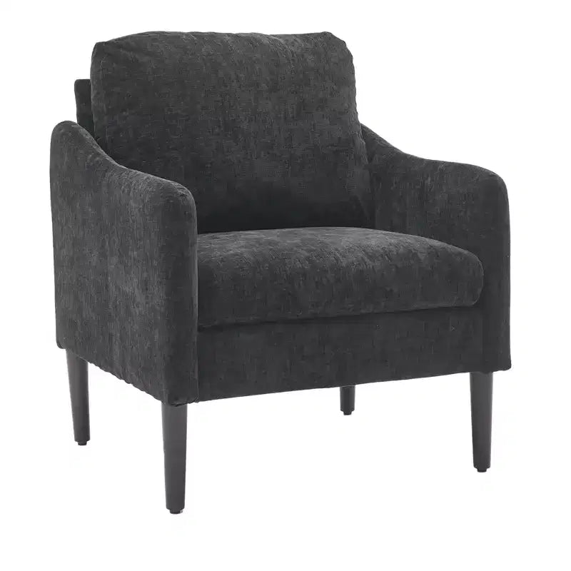 Mid-Century Modern Accent Chair, 5.5 Thick Seat Cushion Chenille Fabric Curved Armchair, Comfy Single Sofa Chair for Bedroom, Living Room, Office