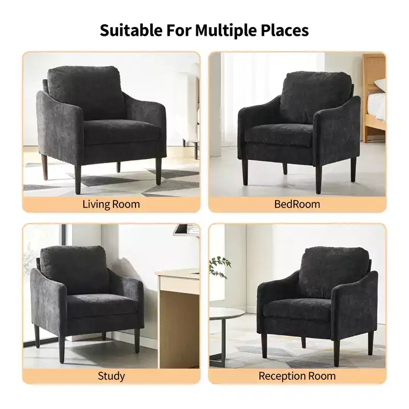 Mid-Century Modern Accent Chair, 5.5 Thick Seat Cushion Chenille Fabric Curved Armchair, Comfy Single Sofa Chair for Bedroom, Living Room, Office