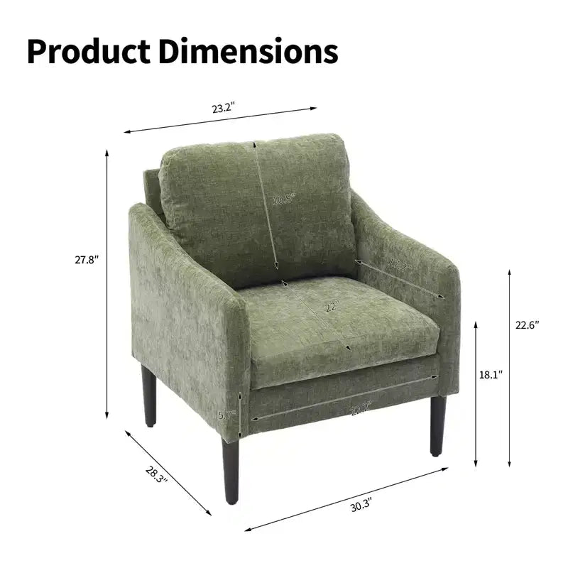 Mid-Century Modern Accent Chair, 5.5 Thick Seat Cushion Chenille Fabric Curved Armchair, Comfy Single Sofa Chair for Bedroom, Living Room, Office
