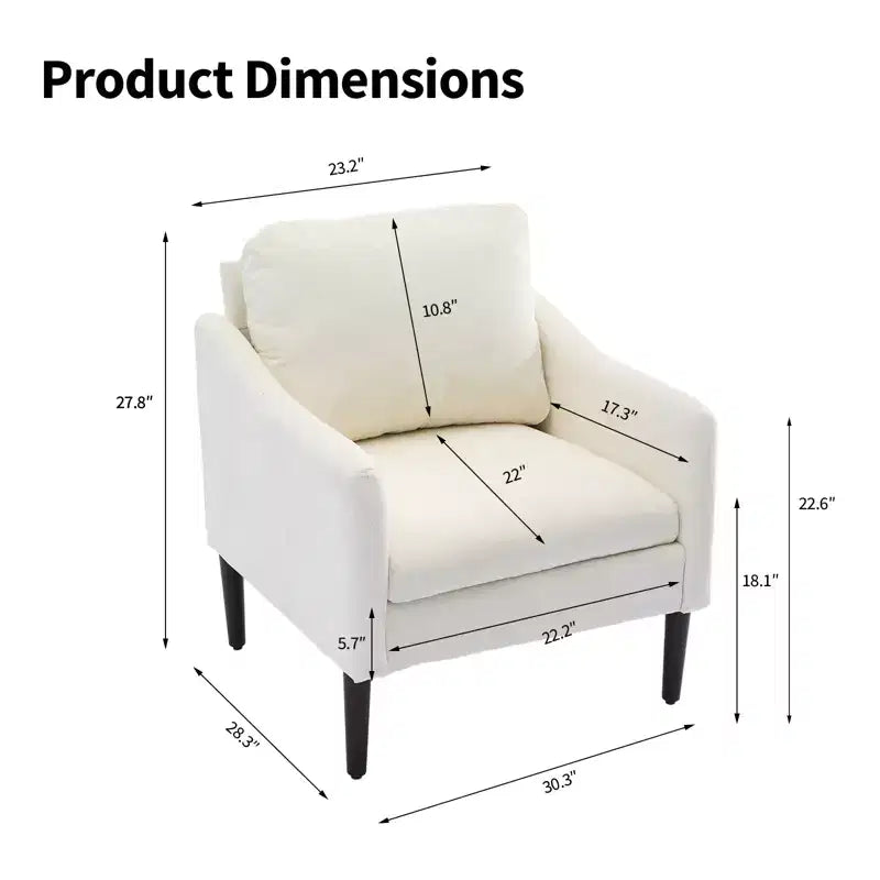Mid-Century Modern Accent Chair, 5.5 Thick Seat Cushion Chenille Fabric Curved Armchair, Comfy Single Sofa Chair for Bedroom, Living Room, Office