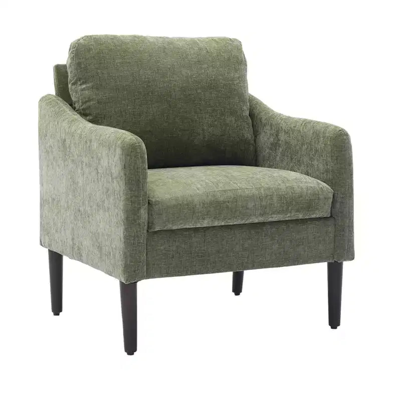 Mid-Century Modern Accent Chair, 5.5 Thick Seat Cushion Chenille Fabric Curved Armchair, Comfy Single Sofa Chair for Bedroom, Living Room, Office
