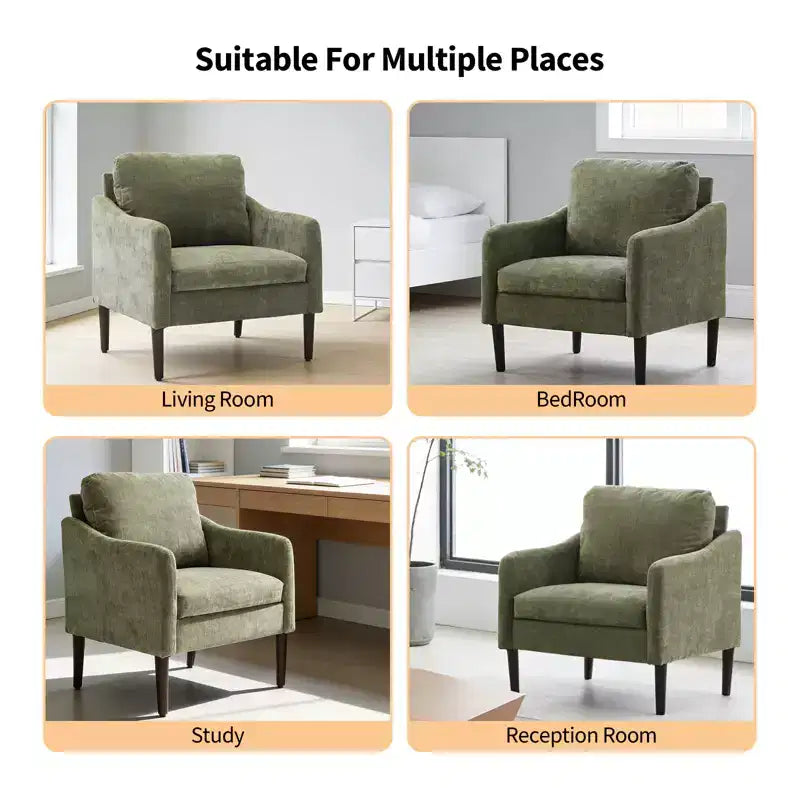 Mid-Century Modern Accent Chair, 5.5 Thick Seat Cushion Chenille Fabric Curved Armchair, Comfy Single Sofa Chair for Bedroom, Living Room, Office