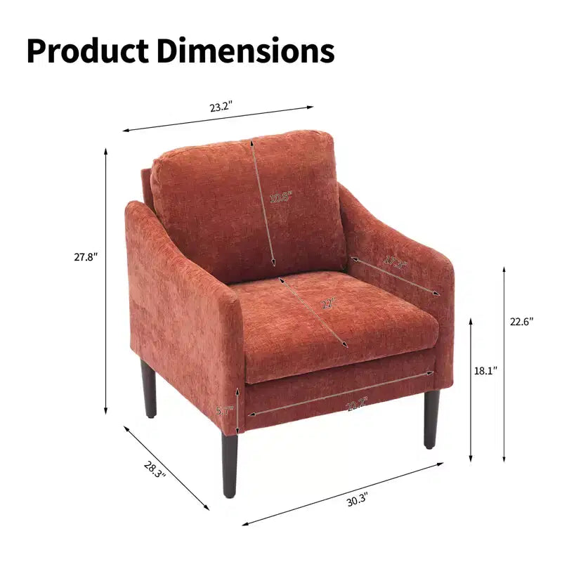 Mid-Century Modern Accent Chair, 5.5 Thick Seat Cushion Chenille Fabric Curved Armchair, Comfy Single Sofa Chair for Bedroom, Living Room, Office