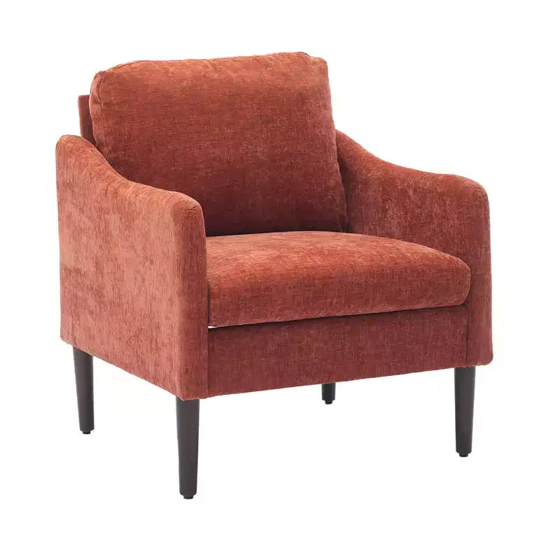 Mid-Century Modern Accent Chair, 5.5 Thick Seat Cushion Chenille Fabric Curved Armchair, Comfy Single Sofa Chair for Bedroom, Living Room, Office
