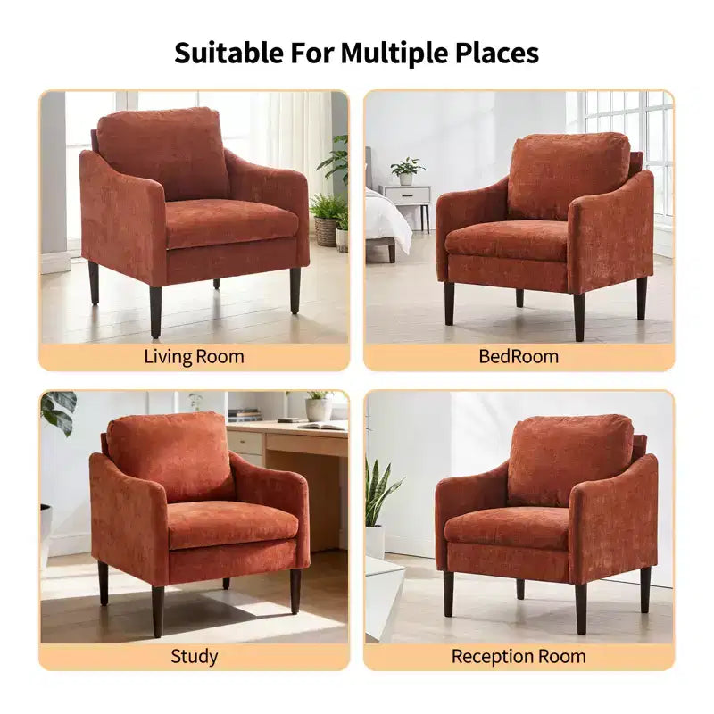 Mid-Century Modern Accent Chair, 5.5 Thick Seat Cushion Chenille Fabric Curved Armchair, Comfy Single Sofa Chair for Bedroom, Living Room, Office