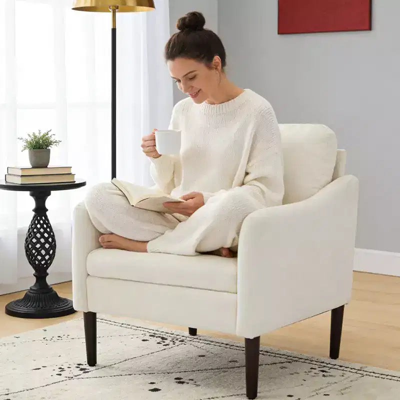 Mid-Century Modern Accent Chair, 5.5 Thick Seat Cushion Chenille Fabric Curved Armchair, Comfy Single Sofa Chair for Bedroom, Living Room, Office