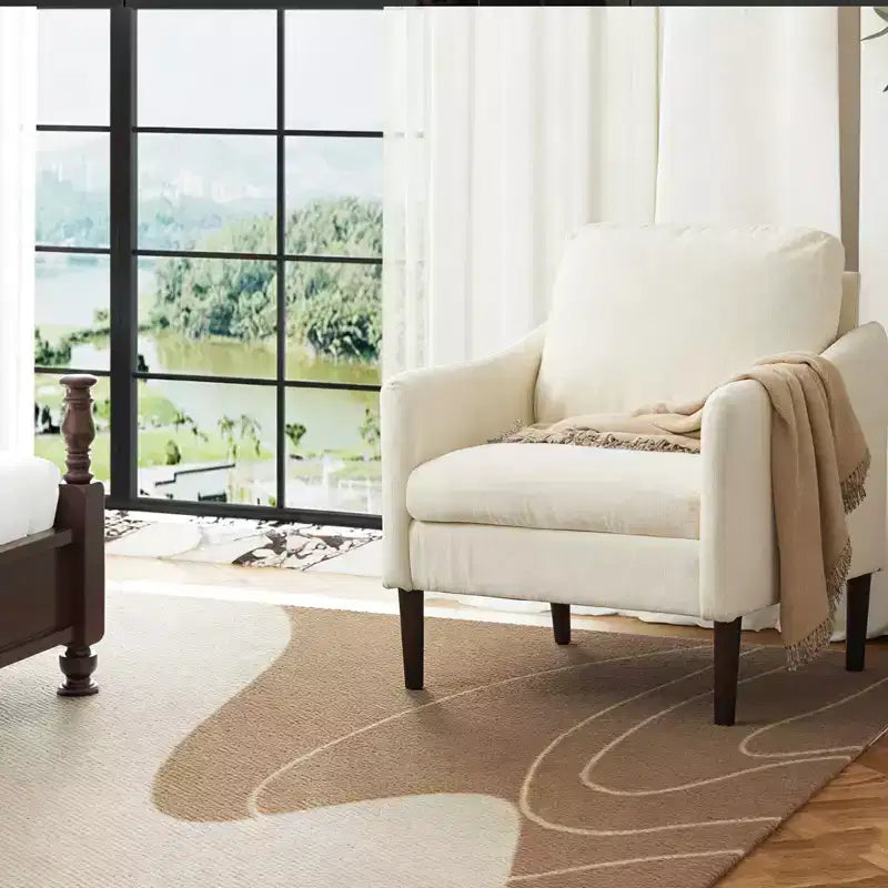 Mid-Century Modern Accent Chair, 5.5 Thick Seat Cushion Chenille Fabric Curved Armchair, Comfy Single Sofa Chair for Bedroom, Living Room, Office