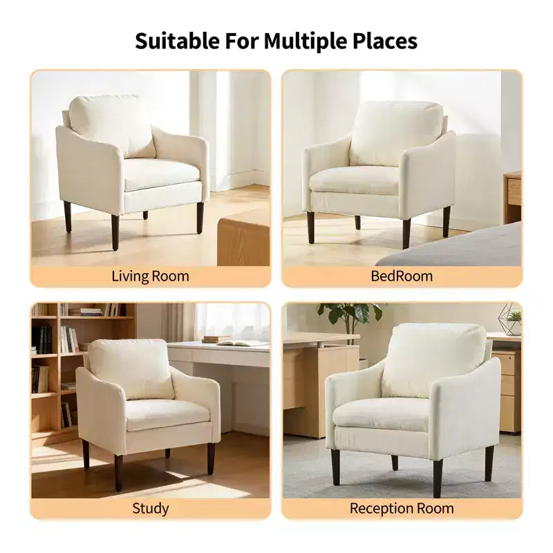 Mid-Century Modern Accent Chair, 5.5 Thick Seat Cushion Chenille Fabric Curved Armchair, Comfy Single Sofa Chair for Bedroom, Living Room, Office