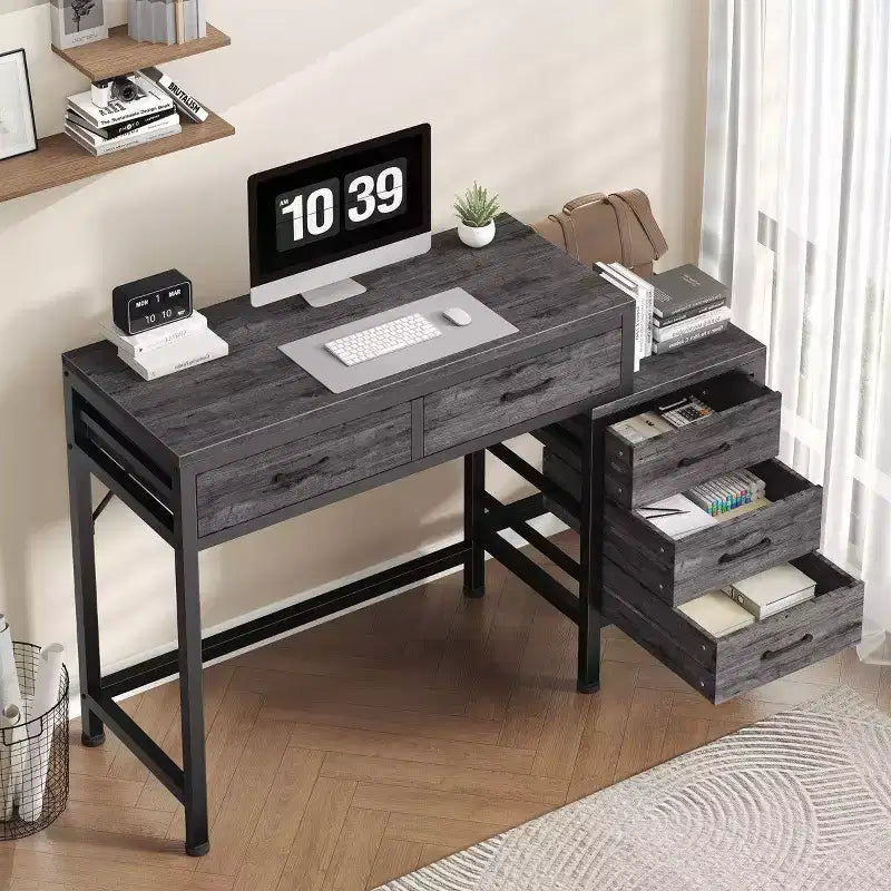 JIONJOY 51 Computer Desk with 5 Drawers & Printer Stand, Home Office Writing Desk for Study, Bedroom & Living Room