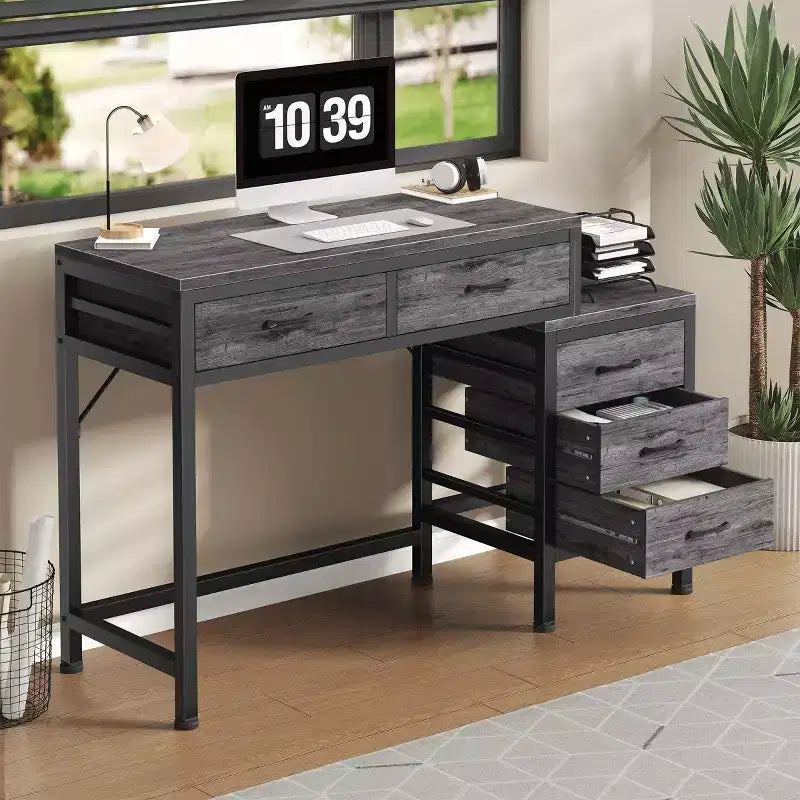 JIONJOY 51 Computer Desk with 5 Drawers & Printer Stand, Home Office Writing Desk for Study, Bedroom & Living Room