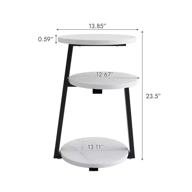 3-Tier Round Side Table with Storage, Modern White & Black End Table, Small Nightstand with Metal Frame for Bedroom Living Room Small Spaces