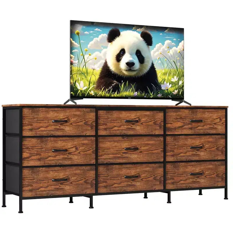 Dresser for Bedroom, Wide 9 Drawer Dresser TV Stand, Metal Frame Closet Storage Chest, Fabric Drawer Storage Cabinet Organizer