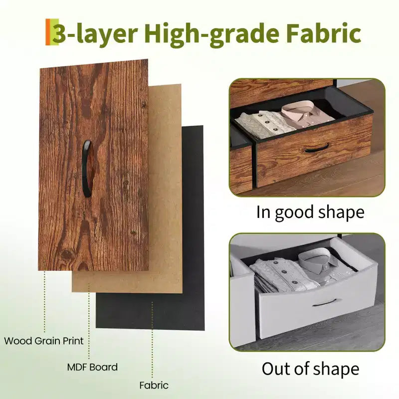 Dresser for Bedroom, Wide 9 Drawer Dresser TV Stand, Metal Frame Closet Storage Chest, Fabric Drawer Storage Cabinet Organizer