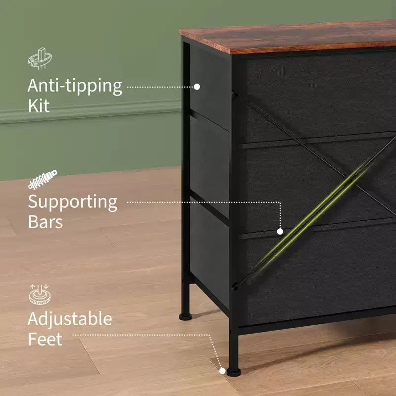 Dresser for Bedroom, Wide 9 Drawer Dresser TV Stand, Metal Frame Closet Storage Chest, Fabric Drawer Storage Cabinet Organizer