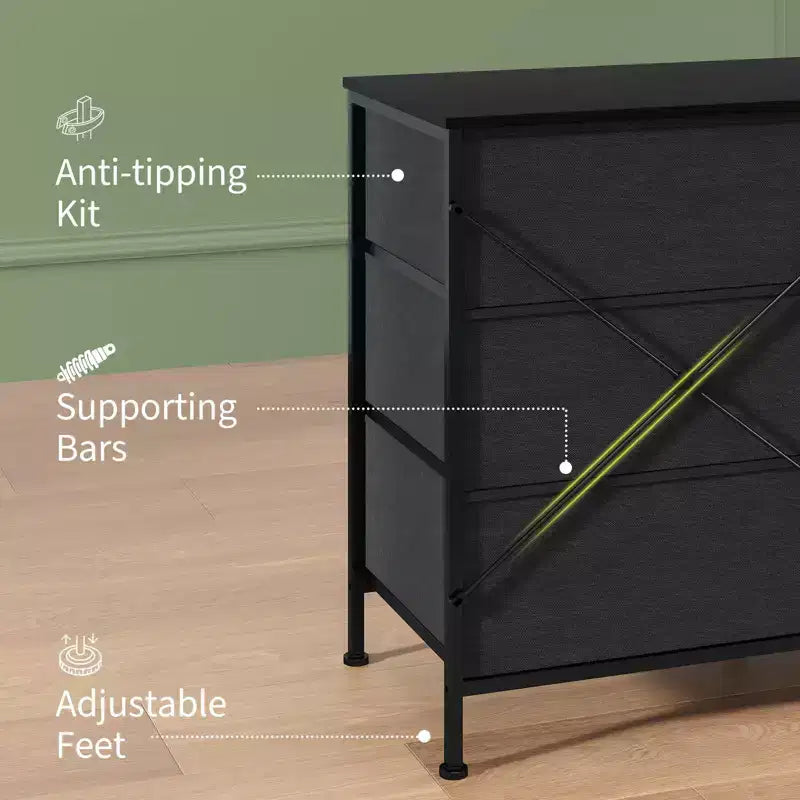 Dresser for Bedroom, Wide 9 Drawer Dresser TV Stand, Metal Frame Closet Storage Chest, Fabric Drawer Storage Cabinet Organizer