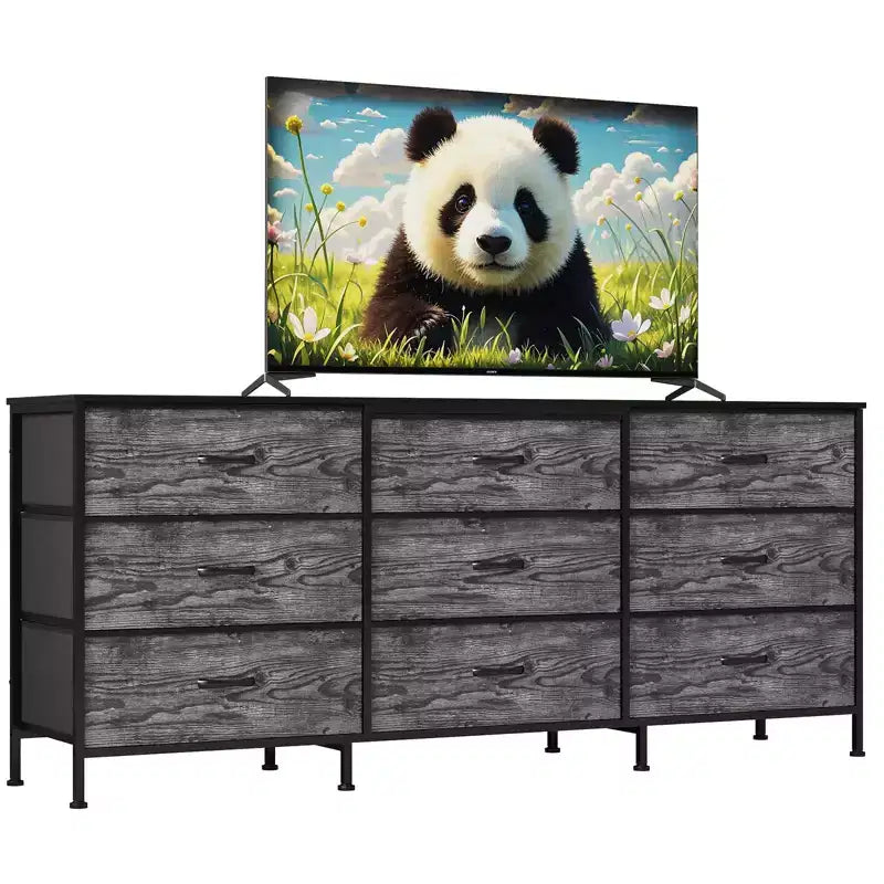 Dresser for Bedroom, Wide 9 Drawer Dresser TV Stand, Metal Frame Closet Storage Chest, Fabric Drawer Storage Cabinet Organizer