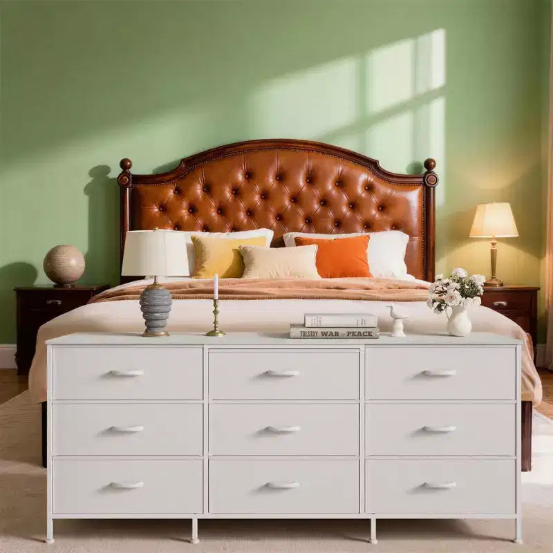 Dresser for Bedroom, Wide 9 Drawer Dresser TV Stand, Metal Frame Closet Storage Chest, Fabric Drawer Storage Cabinet Organizer