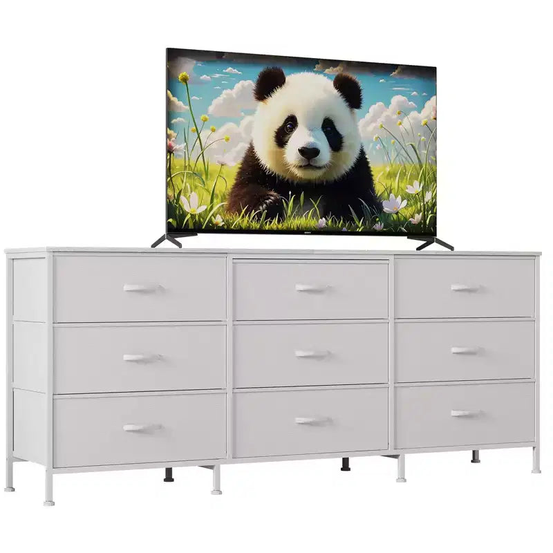 Dresser for Bedroom, Wide 9 Drawer Dresser TV Stand, Metal Frame Closet Storage Chest, Fabric Drawer Storage Cabinet Organizer