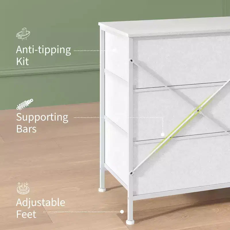 Dresser for Bedroom, Wide 9 Drawer Dresser TV Stand, Metal Frame Closet Storage Chest, Fabric Drawer Storage Cabinet Organizer