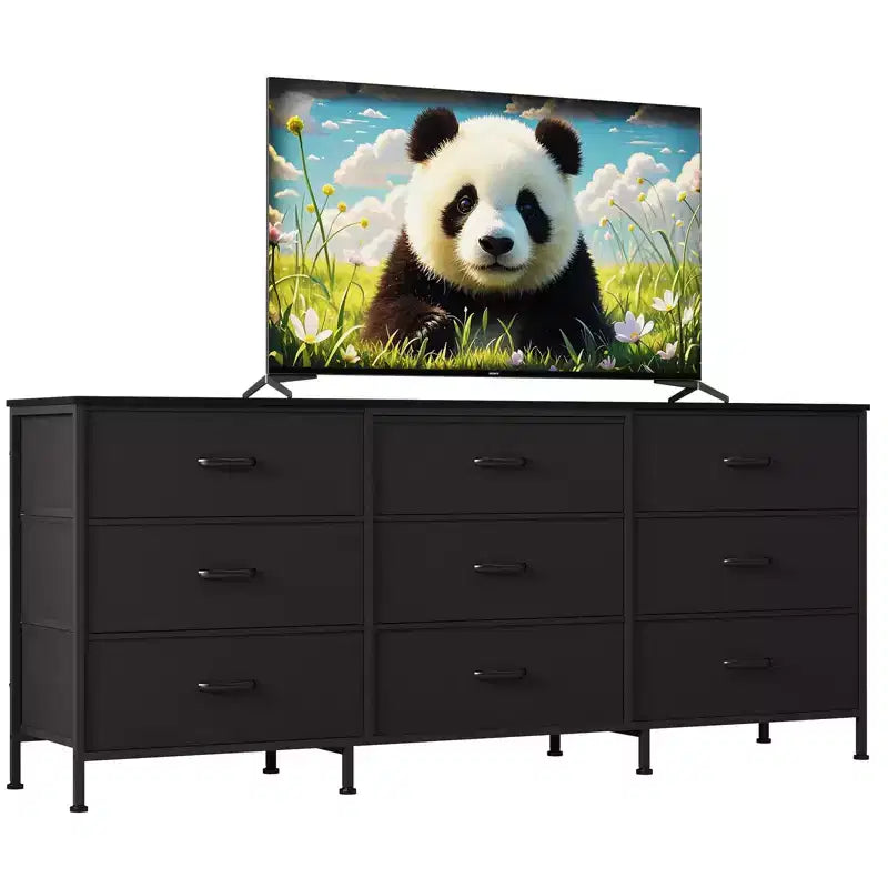 Dresser for Bedroom, Wide 9 Drawer Dresser TV Stand, Metal Frame Closet Storage Chest, Fabric Drawer Storage Cabinet Organizer