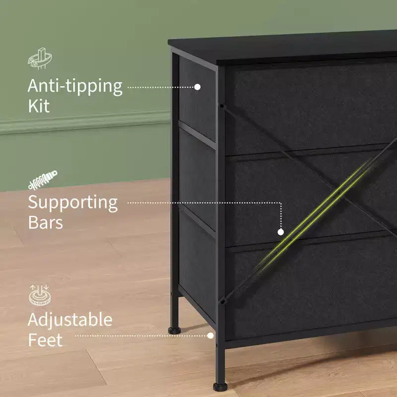 Dresser for Bedroom, Wide 9 Drawer Dresser TV Stand, Metal Frame Closet Storage Chest, Fabric Drawer Storage Cabinet Organizer