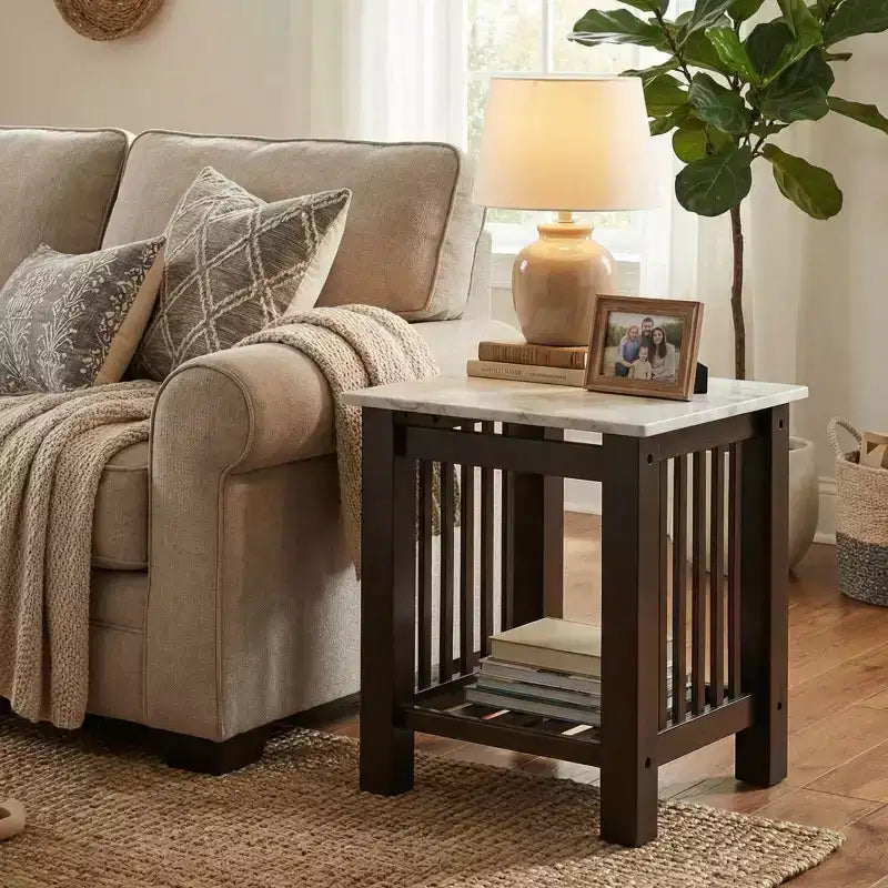 GDFStudio Mason Modern Wood Contemporary End Table with Faux Marble Top